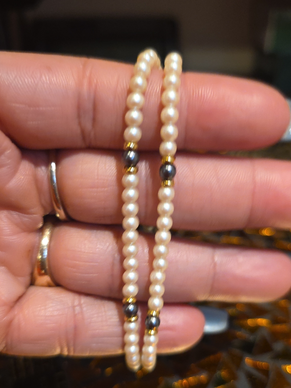 Monet Pearl Stretch Bracelet Set in Ivory, Gold and Gray